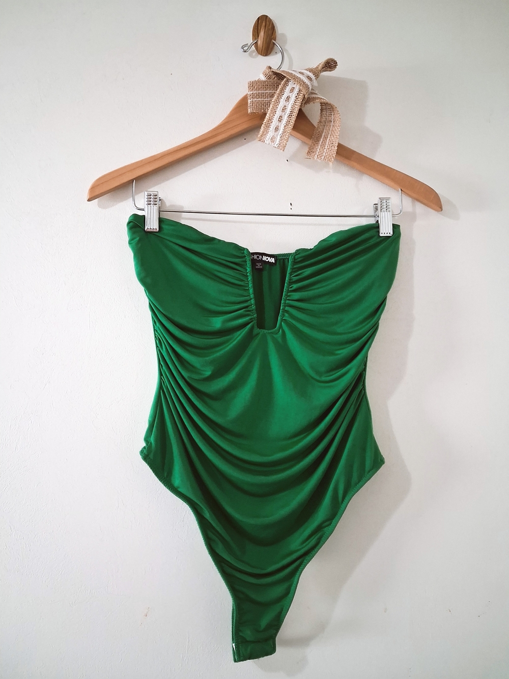Fashion Nova Emerald Kelly Green Lost Love Strapless Ruched Bustier Bodysuit Top